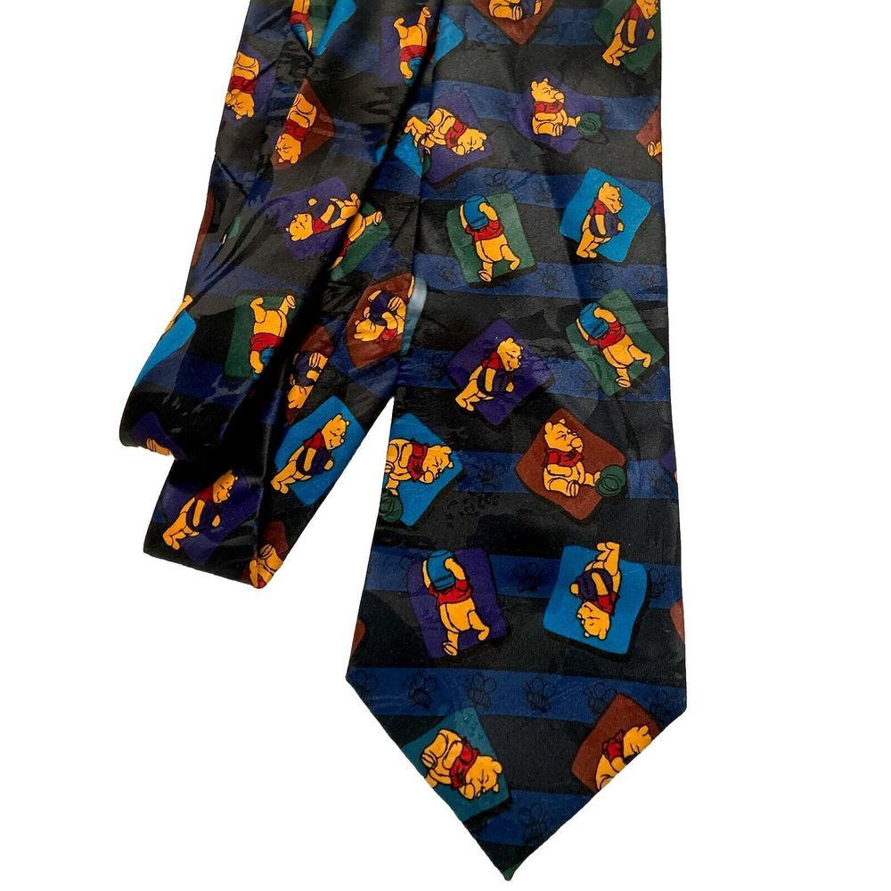 VintageDisney Winnie The Pooh Bear Honey Pot Bees Neck Tie Mens Color Block EUC!
